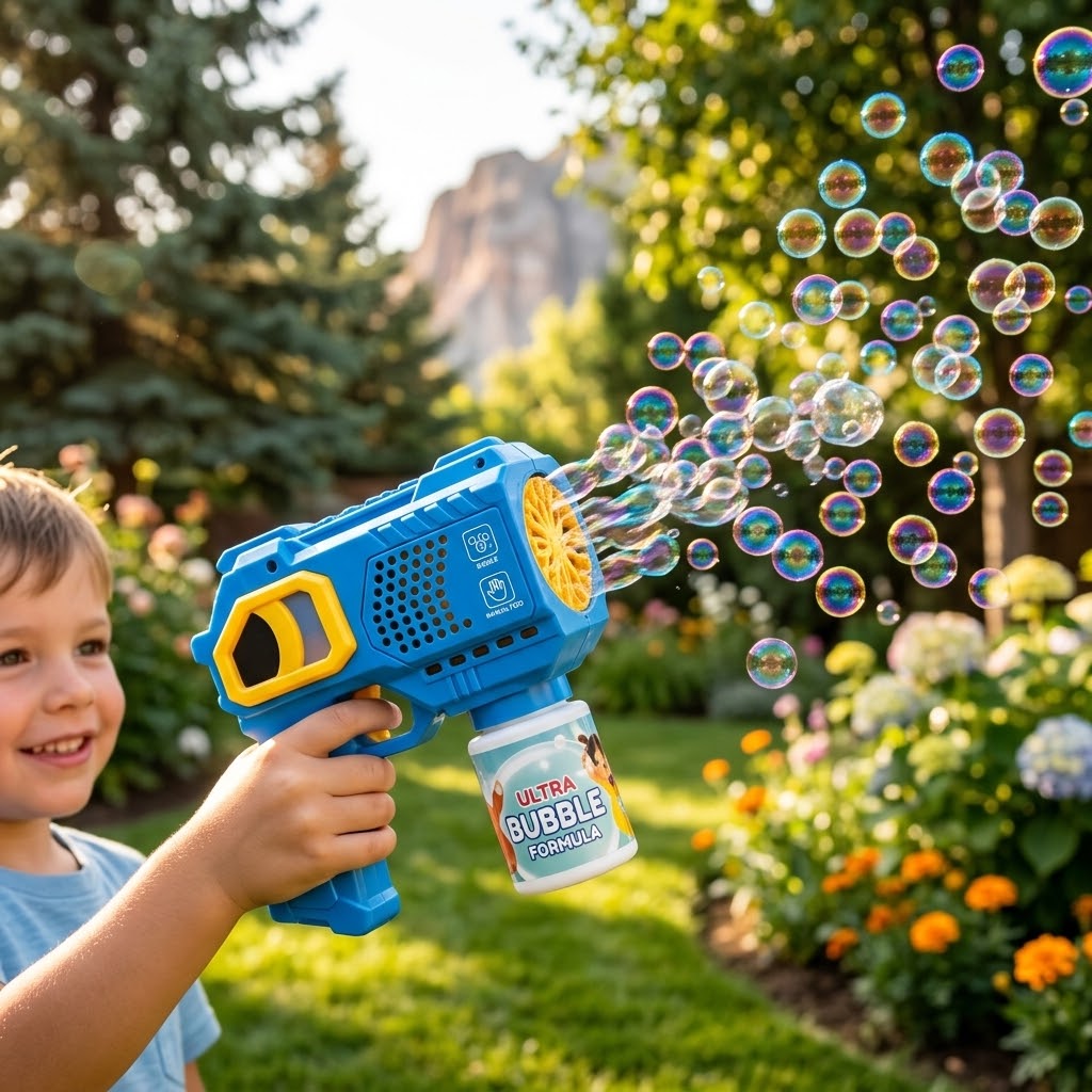 Super Bubble Gun Toy with Lights - Sky High Bubbles for Kids