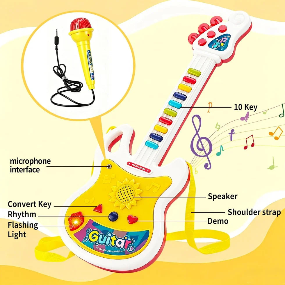 Kids Electric Guitar Toy with Microphone & Musical Piano Set