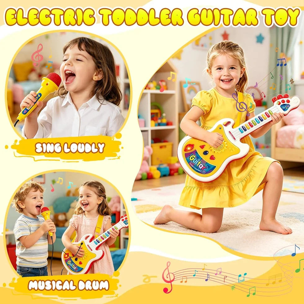 Kids Electric Guitar Toy with Microphone & Musical Piano Set