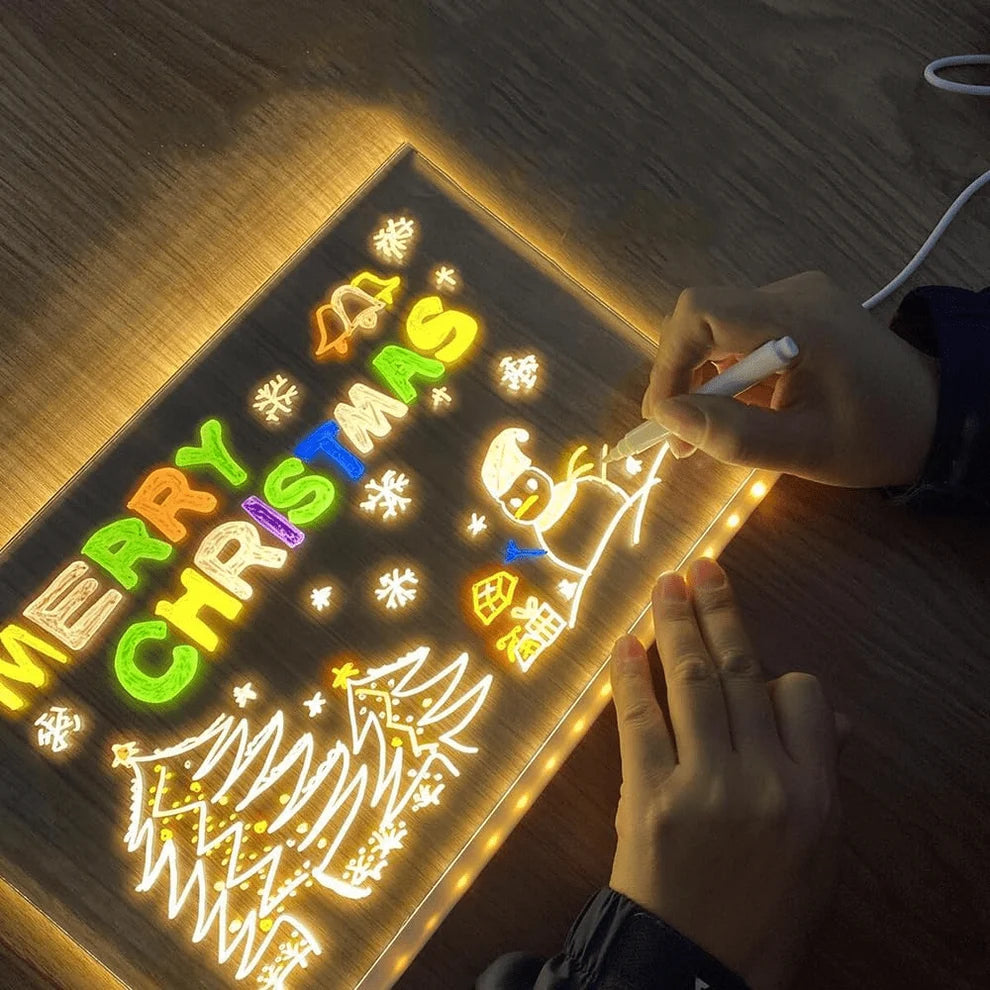 Acrylic LED Note Board with Colorful Neon Pens & Night Light