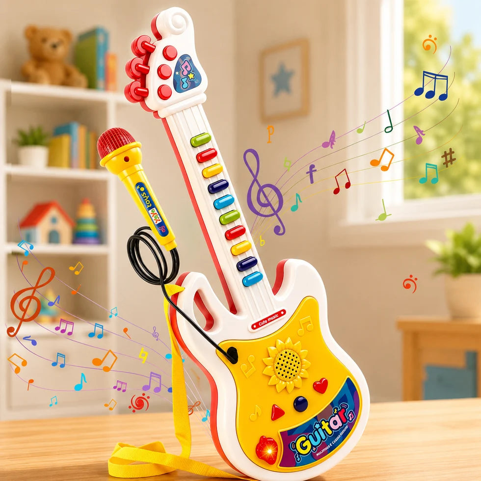 Kids Electric Guitar Toy with Microphone & Musical Piano Set