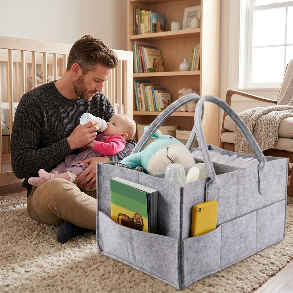 Portable Felt Nursery Diaper Caddy Organizer - Baby Storage Bag