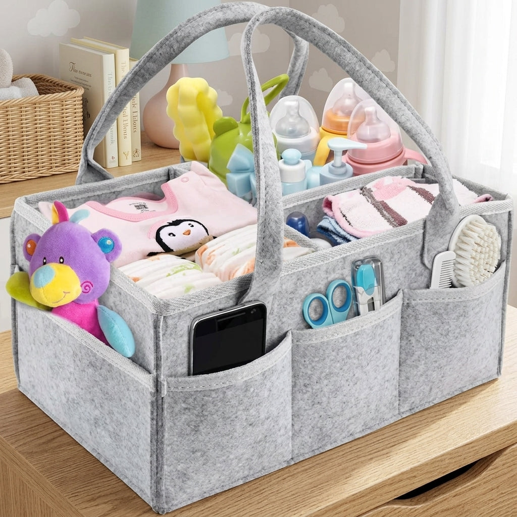 Portable Felt Nursery Diaper Caddy Organizer - Baby Storage Bag
