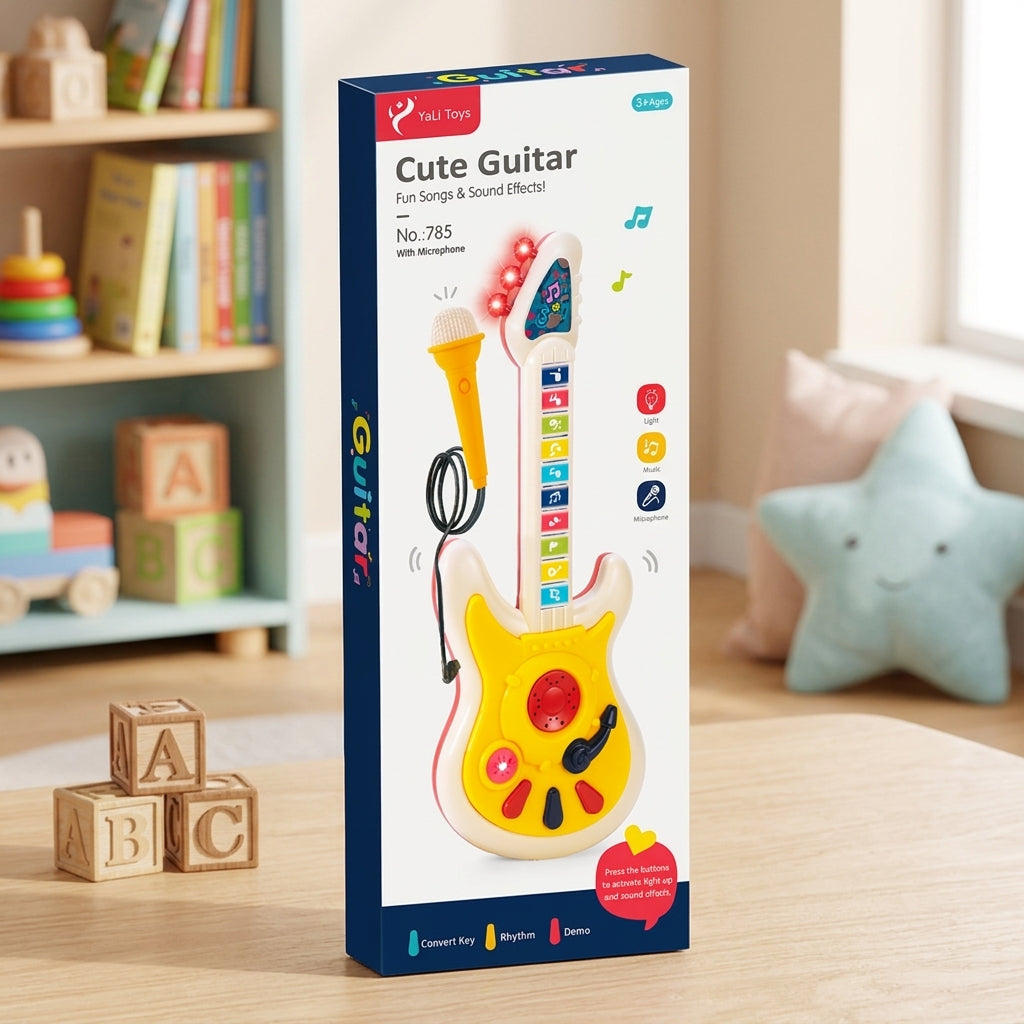 Kids Electric Guitar Toy with Microphone & Musical Piano Set