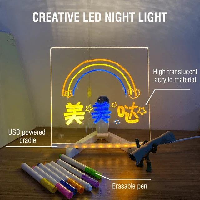 Acrylic LED Note Board with Colorful Neon Pens & Night Light