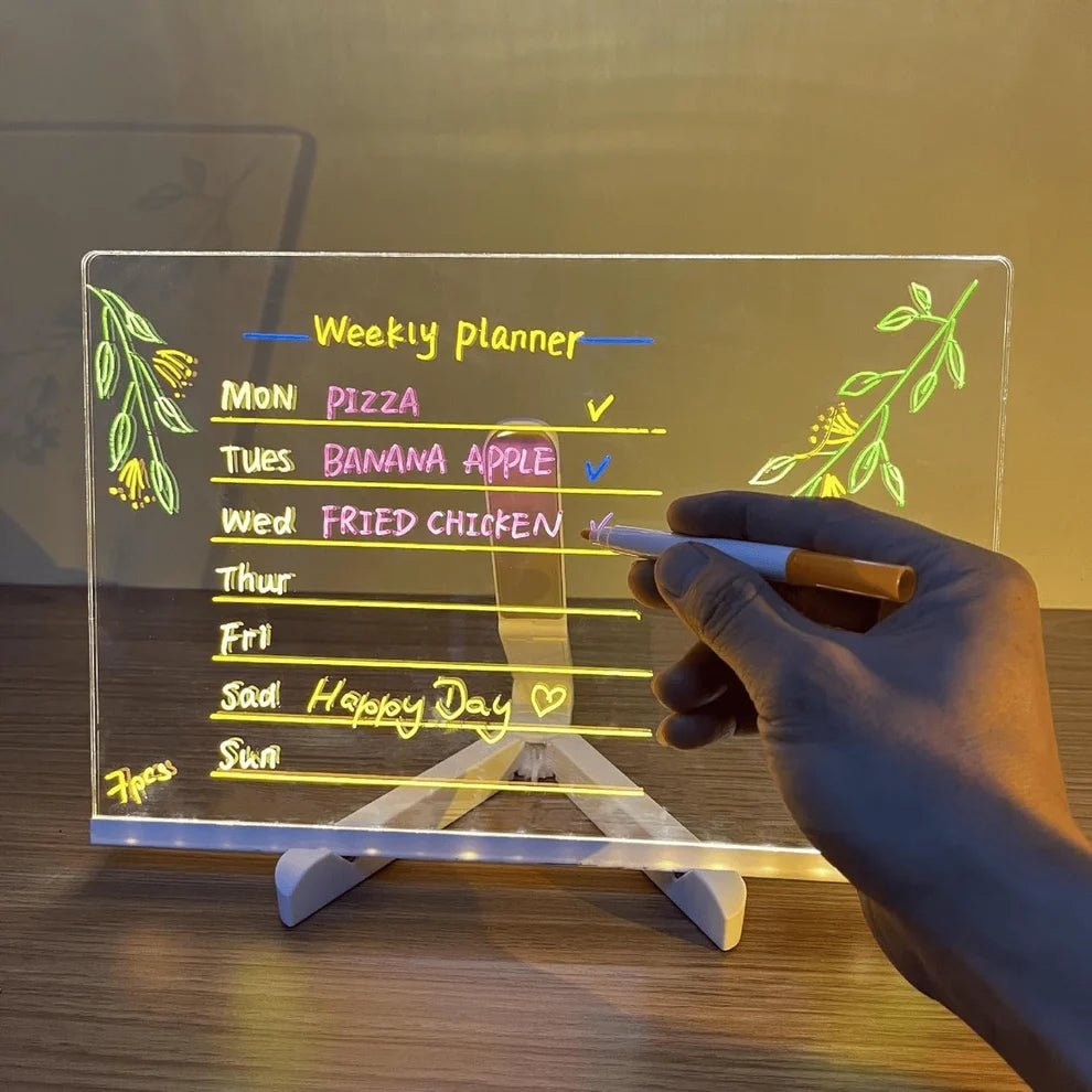 Acrylic LED Note Board with Colorful Neon Pens & Night Light