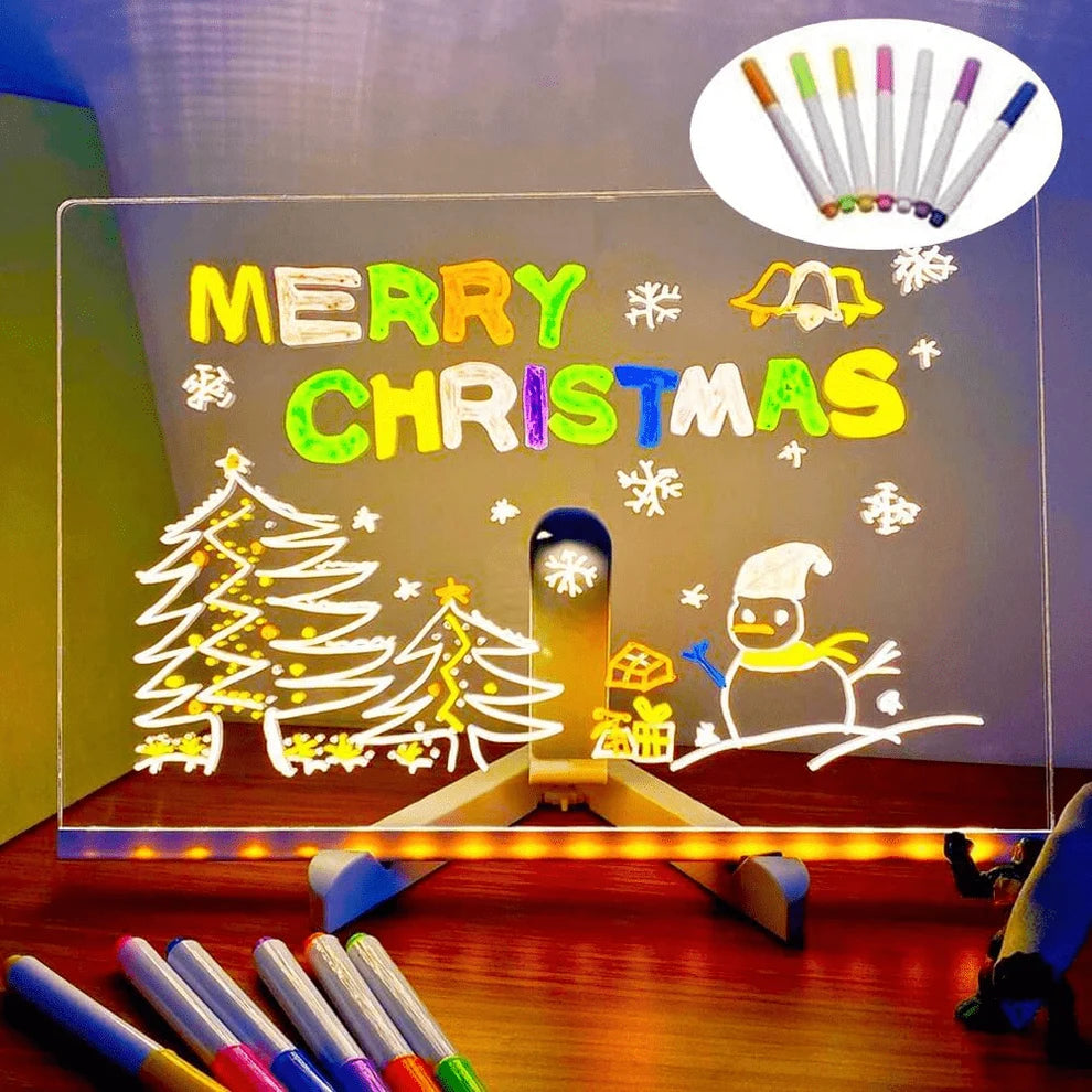 Acrylic LED Note Board with Colorful Neon Pens & Night Light